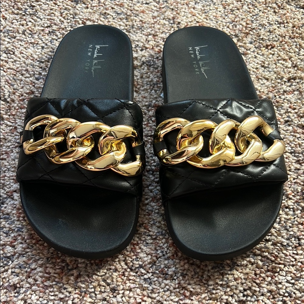 Black and Gold Chain Sandals